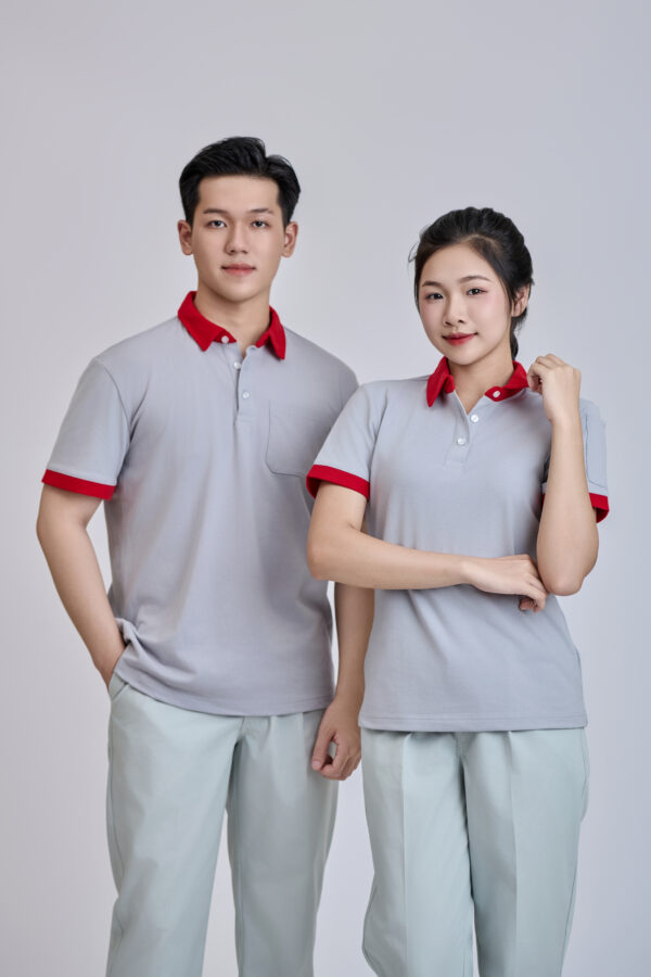 Polo xám viền đỏ