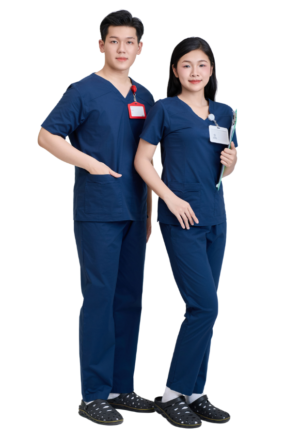 Bộ Scrubs cổ tim màu xanh than