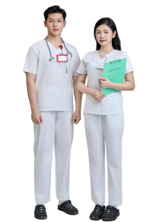 Bộ Scrubs cổ tim màu trắng