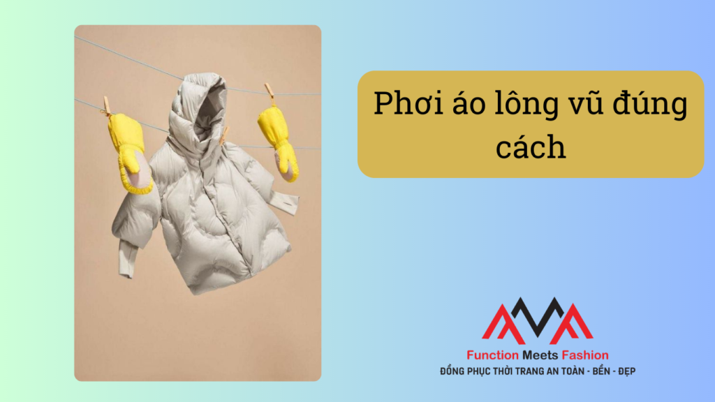 Hình ảnh minh họa cách phơi áo lông vũ trên mặt phẳng ở nơi thoáng mát, tránh ánh nắng trực tiếp.