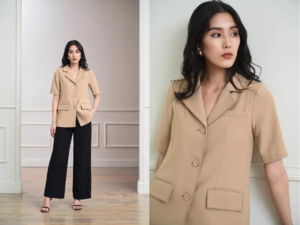 Cách mix áo blazer không tay với quần ống rộng