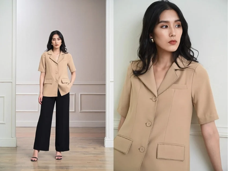 Cách mix áo blazer không tay với quần ống rộng